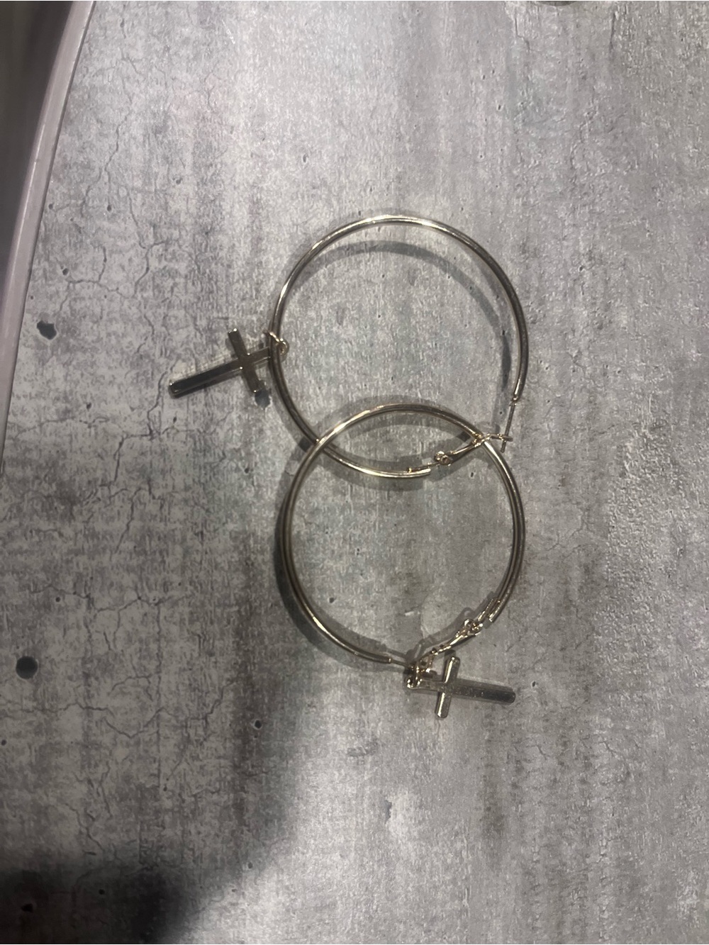 Gold Hoop Earrings with Cross Charm
